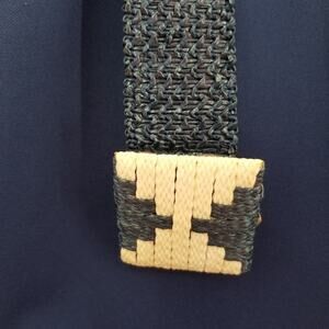 Vintage 80s cellulose blue cream geometric strecth belt 1980s y2k Festival boho